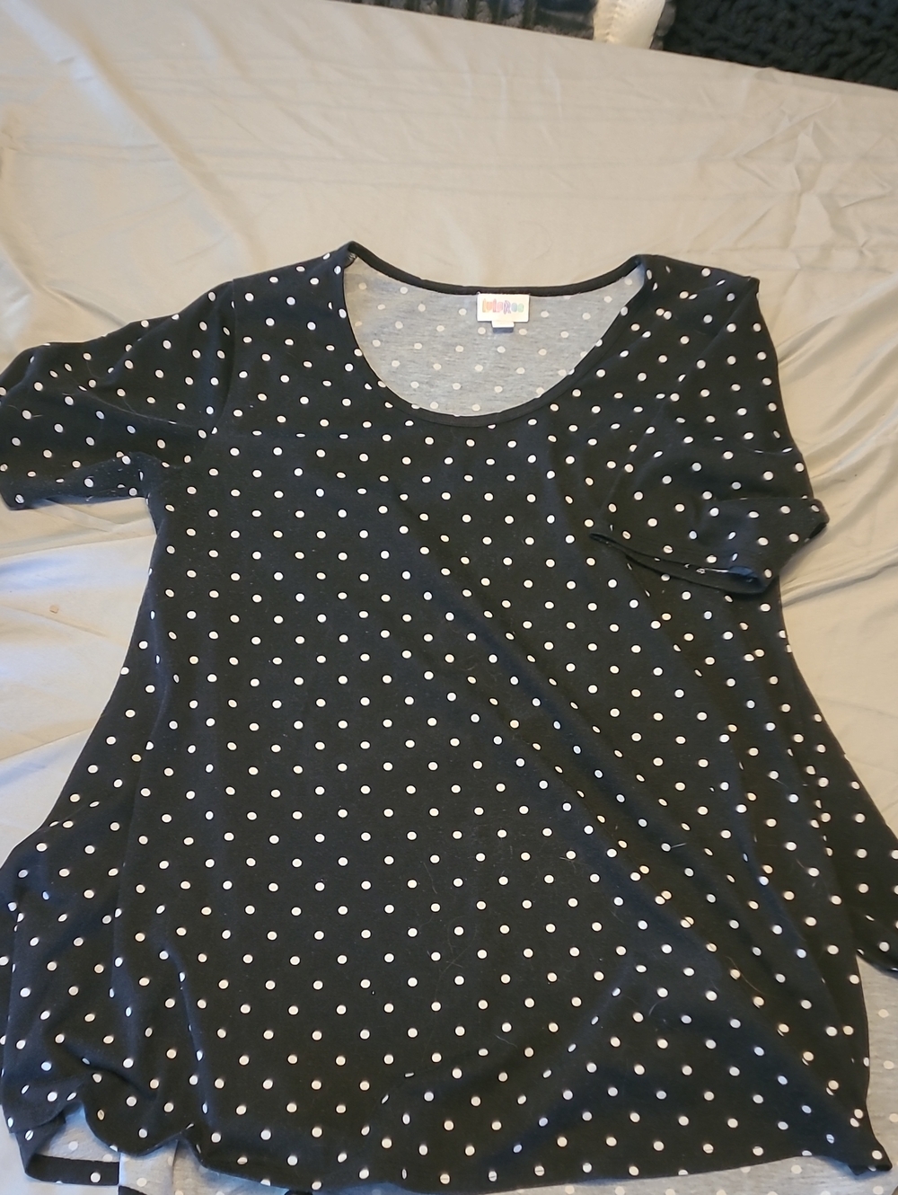 Polka Dot Scoop Neck Women’s Top - Black with White Dots